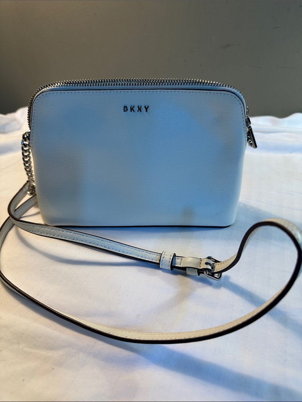 DKNY white Crossbody Bag with Silver Hardware